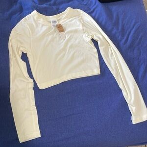 Pink Victorias Secret White Crop Tee